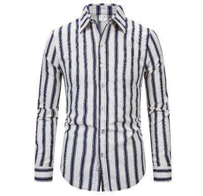 China Anti-pilling Men's Long Sleeve Business Casual Dress Shirt Men Latest Design Office Shirts Stripe Shirt for sale