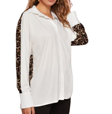 China Anti-pilling fashion shirts women clothing 2021 elegant long sleeve leopard grain seam blouses and tops for sale