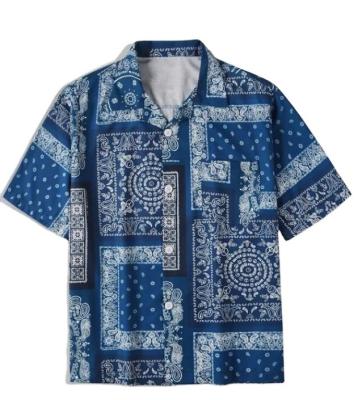 China Anti-pilling Wholesale Causal Shirt Polyester Short Sleeve In Paisley Bandana Print Running Shirt For Men for sale