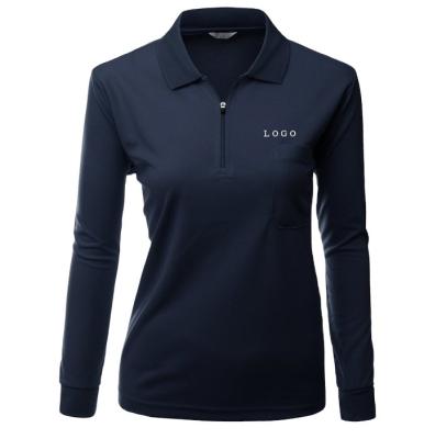 China Mercerized Design Women's Long Sleeve Golf Polo Shirt With Zipper Design Customized Cotton Sleeve Parride Logo Polo Shirt For Ladies for sale