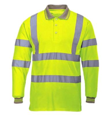 China Reflective Anti-Wrinkle High Visibility POLO T-Shirt Yellow Long Sleeve Construction Worker Shirts for sale