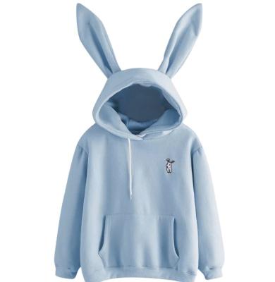 China Anti-wrinkle Cute Rabbit Bunny Ears Hoodies Custom light blue hoodie sweatshirt for ladies for sale