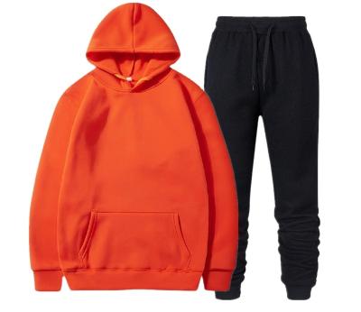 China Wholesale Custom Apparel Mens Anti-Wrinkle Fitness Sports Sets Orange Long Sleeves Cotton Hoodie With Joggers Mens Tracksuit for sale