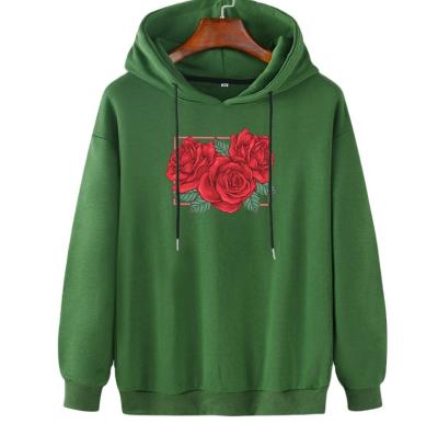 China Anti-wrinkle women pullover hoodies custom logo embroidery printing Rose Floral Hooded Sweatshirt clothes for sale