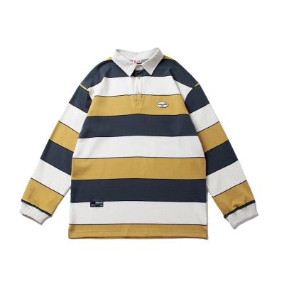 China Anti-wrinkle OEM men's longsleeve high quality French ribbed sweatshirt striped Hoodies polo shirts for causal daily wear for sale