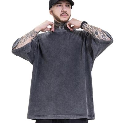 China custom oversized Anti-wrinkle acid washed t-shirt logo embroidery private label 100% cotton streetwear T-shirts for sale