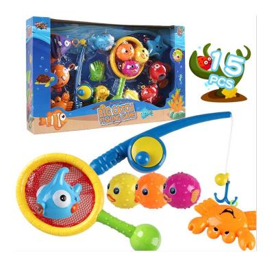 China Play Plastic Green Plastic Fishing Toys Have 15pcs Fun Fishing Education Toy For Kids for sale