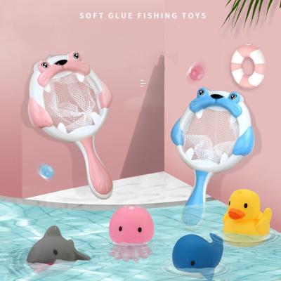 China Cute Animal Fishing Toys Assembly Game For Kids Sea Lions Train Bathing Game Baby Bath Toys With Nets for sale