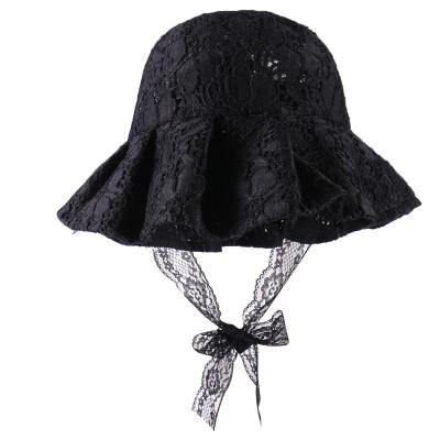 China Popular Women Lace Up Bucket Hats With Thin Ribbon Sun Hat Summer Beach Hat Breathable Fisherman Hat for sale