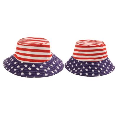 China Wholesale Popular 4th July Hat USA Flag Pattern Bucket Hat Parent Child Cotton Beach Sun Hat for sale