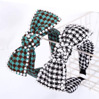 China Japan and Korean fashion new style head wear plaid bow knot headband cloth fabric headbands bead headband for women for sale