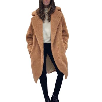 China Women's Fleece Shearling Teddy Faux Fur Coats Windproof Jacket For Ladies Front Lapel Long Open Overcoat for sale