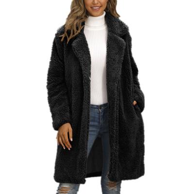 China Women's Long Fuzzy Fleece Lapel Open Front Cardigan Windproof Coat Faux Fur Outwear Jackets Warm Winter Winter for sale