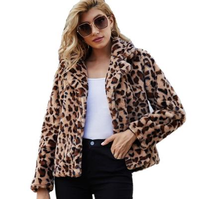 China Fashionable Women's Fleece Lapel Leopard Furry Faux Fur Coats Windproof Warm Winter Outwear Jackets For Ladies for sale