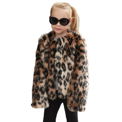 China Fashion Leopard Kids Faux Windproof Fur Coat For Toddler Girls Winter Fleece Coat Outwear Thick Warm Jacket for sale