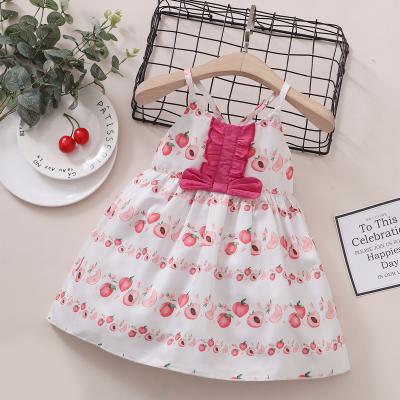 China Breathable Toddler Girl Clothes Pretty Peach Pattern Princess Baby Girls Dresses for sale