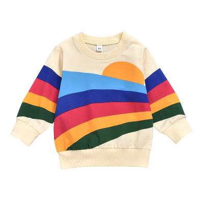 China 100% cotton girl's sweatshirt baby tops round blouse kids multi color neck style striped printed clothes new children's sweatshirt for sale