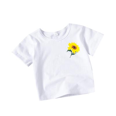 China Little Girl Toddler Neck QUICK DRY Short Kids T-shirt Round Base White Printed Short Sleeve for sale