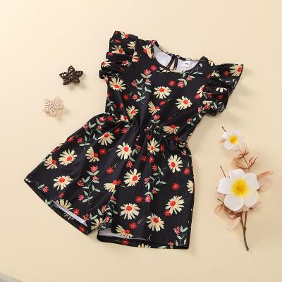 China New Design Anti-Shrink Children's Clothes Sleeving Black Print Short Sleeve Overalls Summer Girls Lace Up Overalls for sale