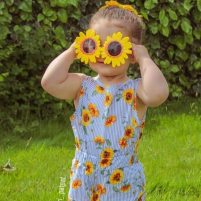 China Factory direct sale new style kids sunflower viable copy striped babies' casual jumpsuit for sale