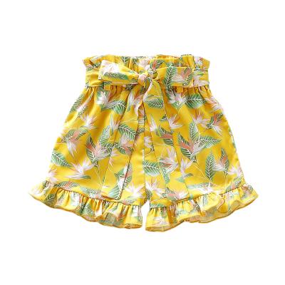 China Summer Smart Casual Hot Sale Yellow Floral Printed Lace Shorts For Babies Kids Shorts for sale