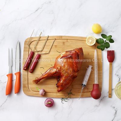 China Sustainable Homes Kitchen Accessories Bamboo BBQ Grill Turkey Baster BBQ Grill Meat Claws Serving Board Set for sale