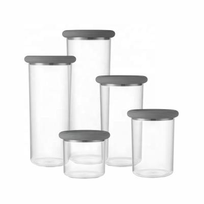 China With Silicone Lid Homes Kitchen Storage Bottles Canisters With Silicone Lid 5pcs Clear Plastic Food Storage Container Set for sale