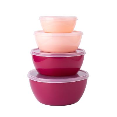 China Fresh Keeping Wholesale Maisons Kitchen Accessories 4pcs Durable Plastic Salad Bowl With Lid Colorful Mixing Bowls Set for sale