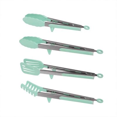 China Homes Viable BBQ Kit Non-Stick Stainless Steel 4 Pack Silicone Kitchen Tongs Spatula Grilling Locking Food Tongs for sale