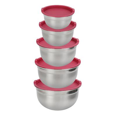 China Maisons Kitchen Accessories 10pcs Disposable Nesting Bowls With Lids Stainless Steel Salad Mixing Bowl Airtight Set for sale