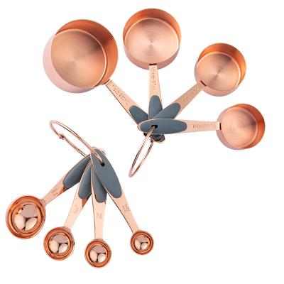 China Silicone New Arrival Product Practical Kitchen Tools 8-Piece Copper Plated Metal Measuring Cups And Spoon Set for sale