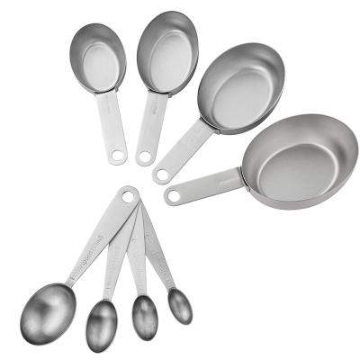 China Best Viable Selling Oval Silver 8-Pieces Measuring Cups And Kitchen Tool Stainless Steel Cups Set for sale