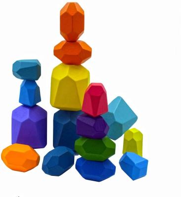 China Building Toy BrilliantMagic Wooden Rock Balancing Blocks Colorful Wooden Stone Building Blocks Rainbow Balancing Stacking Play Stone Blocks For for sale