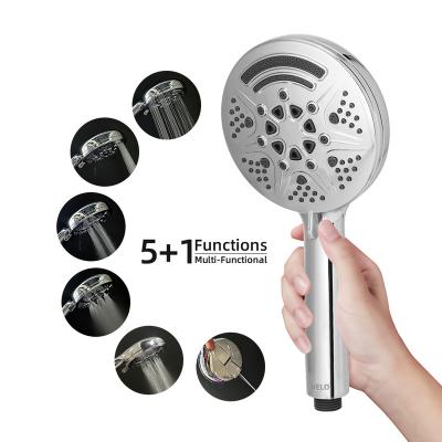 China 2023 New Handheld ABS 6 Functions Luxury High Pressure Shower Head With Back Button Press Jet Spray And Water Fall Spray Modes for sale