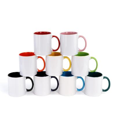 China Viable China Warehouse Stocked 11oz Sublimation Ceramic Mugs Blanks Inner Handle Color Colorful Coffee Mug With Custom Logo for sale