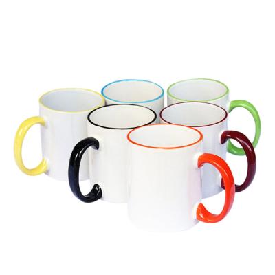 China High Quality Viable DIY Sublimation Mug Around Color Rim Handle 11oz Blank Inside 11oz Sublimation Ceramic Coffee Mugs for sale