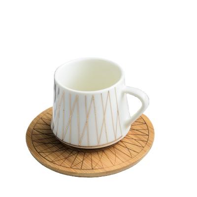 China China Sustainable Wholesale Custom Coffee Cups Set With Round Bamboo Saucer for sale