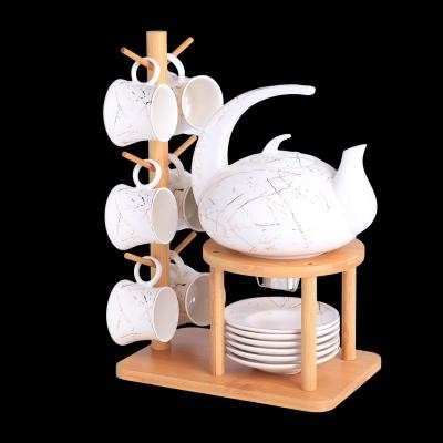 China Sustainable Household Water Kettle Teapot Set Custom Bamboo Holder Ceramic Coffee Tea Cup Holder With Teapot Teaware Drinkware for sale