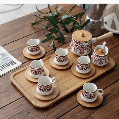 China Customized Viable Design Pourpular New Design Tea Cups Teapot Ceramic Tableware Tea Set With Tray for sale