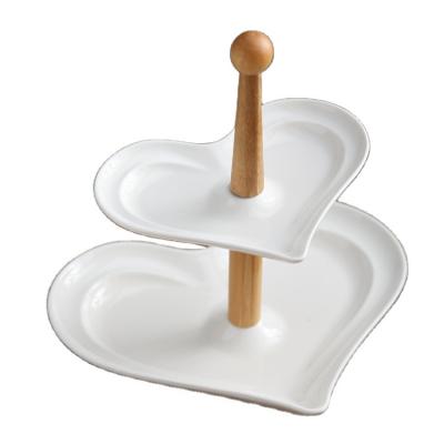 China Double Layer Dishplay Stand Dish Sustainable Bamboo Stand Dessert Cake Dish Stand Snack Serving Dessert Dishes for sale