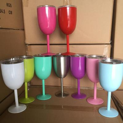 China Custom Viable Colored Stainless Steel Metal Goblet Double Walled Wine Cup Unbreakable Cocktail Wine Glass With Lid 10OZ for sale