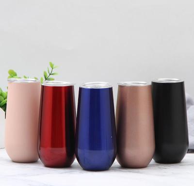 China 6oz Viable Stemless Flutes Champagne Tumbler Wine Cup with Lid Stainless Steel Double Wall Shatterproof Vacuum Flask for sale