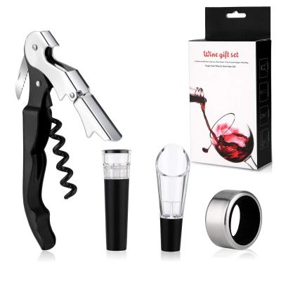 China Newest 2021 Cheap And High Quality Wine Instrument Amazon Hit Servers Twist Wine Opener Wine Stopper Gift Set For Business Gift for sale