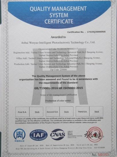 ISO9001 - Anhui Wenyao Intelligent Photoelectronic Technology Co., Ltd.