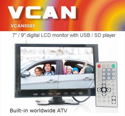 China PORTABLE TV Vcan0954 7 inch tft lcd car tv monitor with usb sd mp5 slot movie player multimedia for car or home 2V transmitter speaker FM in for sale