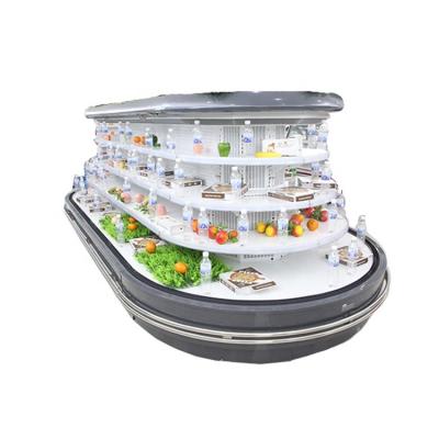 China Commercial Open Single-temperature Supermarket Round Display Vegetables Island Refrigerator for sale