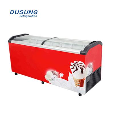 China High Temperature Curved Chest Display Freezer Glass Door Ice Cream Freezer Sliding Door Freezer for sale