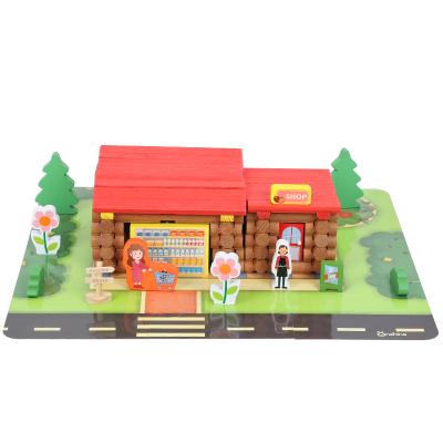 China Hot Selling Toy Lincoln Logs Brand New Building Toy Onshine Style Shop Forest House Log Cabin Wooden Toy for sale