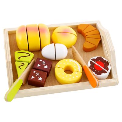 China Funny Wooden Wooden Food Kitchen Accessory Pretend Food Cutting Board With Fruit Cutting Toy Set for sale