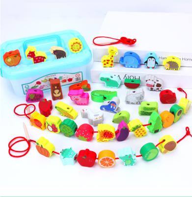 China Games 42 pieces of fruit animal toy beaded wooden beaded baby educational toy for sale